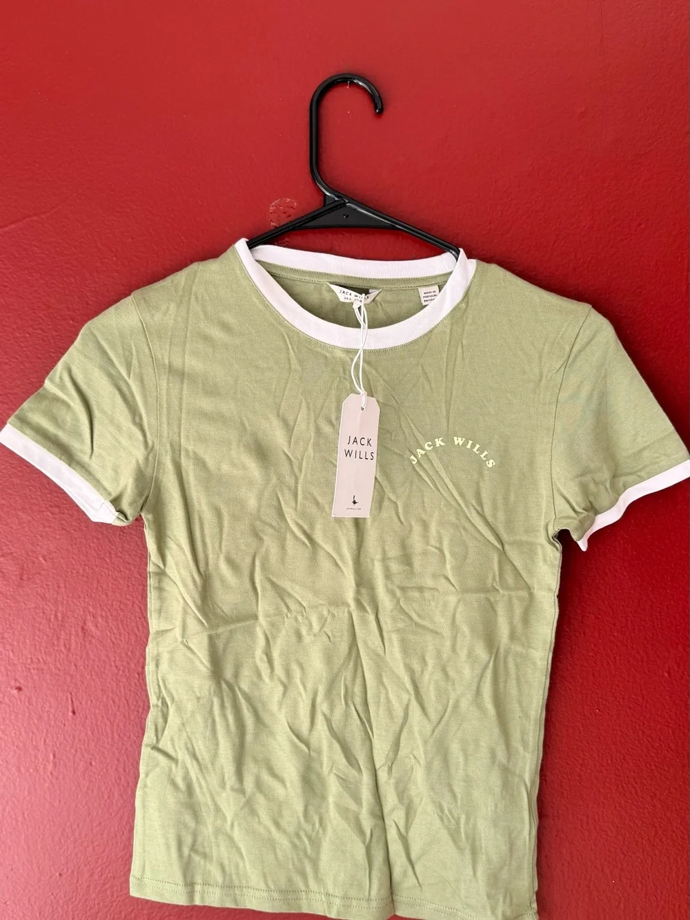 Jack Wills Sage Green Ringer T-Shirt US 2 UK 6 | BNWT